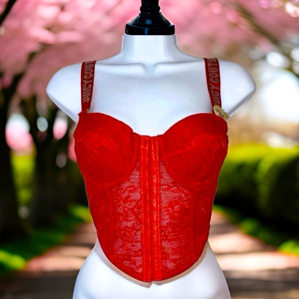 Juicy Couture NWT Red Lace Sexy Bustier Convertible Strapless Bra Top 34B 34C - Picture 1 of 6